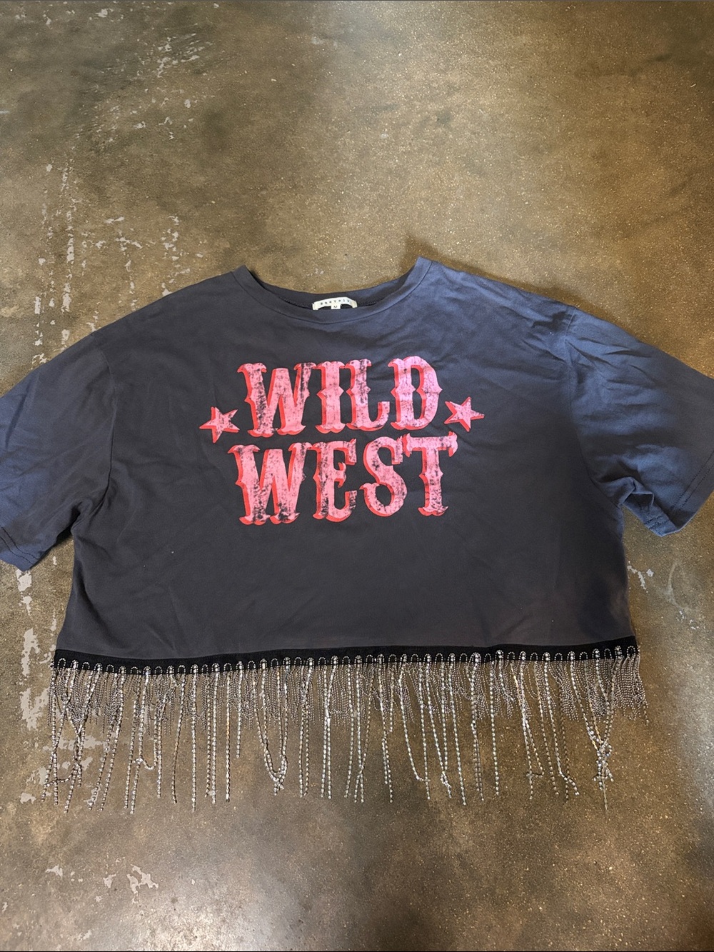 Wild West Fringe Crop Tee with Rhinestone Tassels